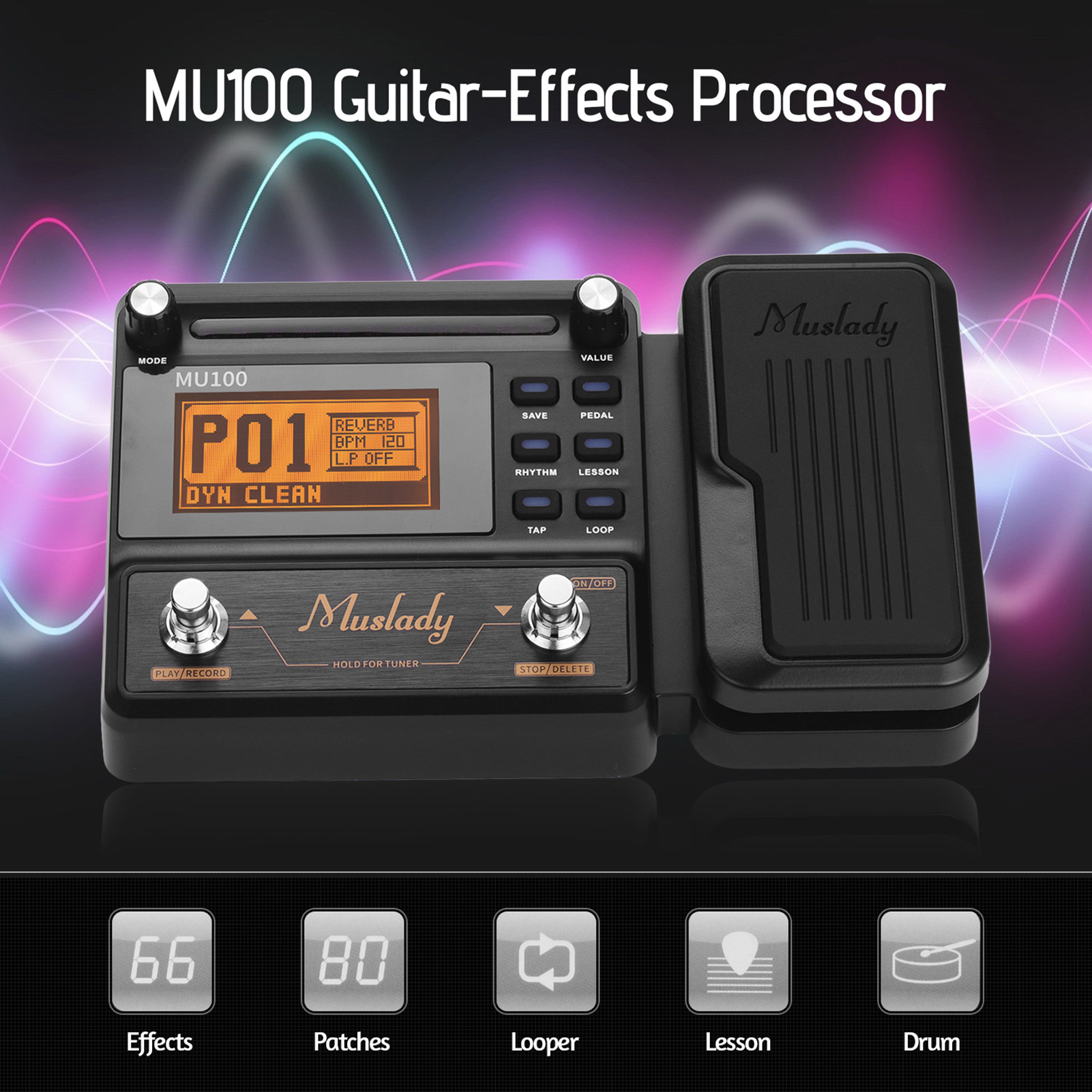 Effect Pedal,Tuner Tap Tempo Pedal 180s Loop Tempo Scale Lesson Loop