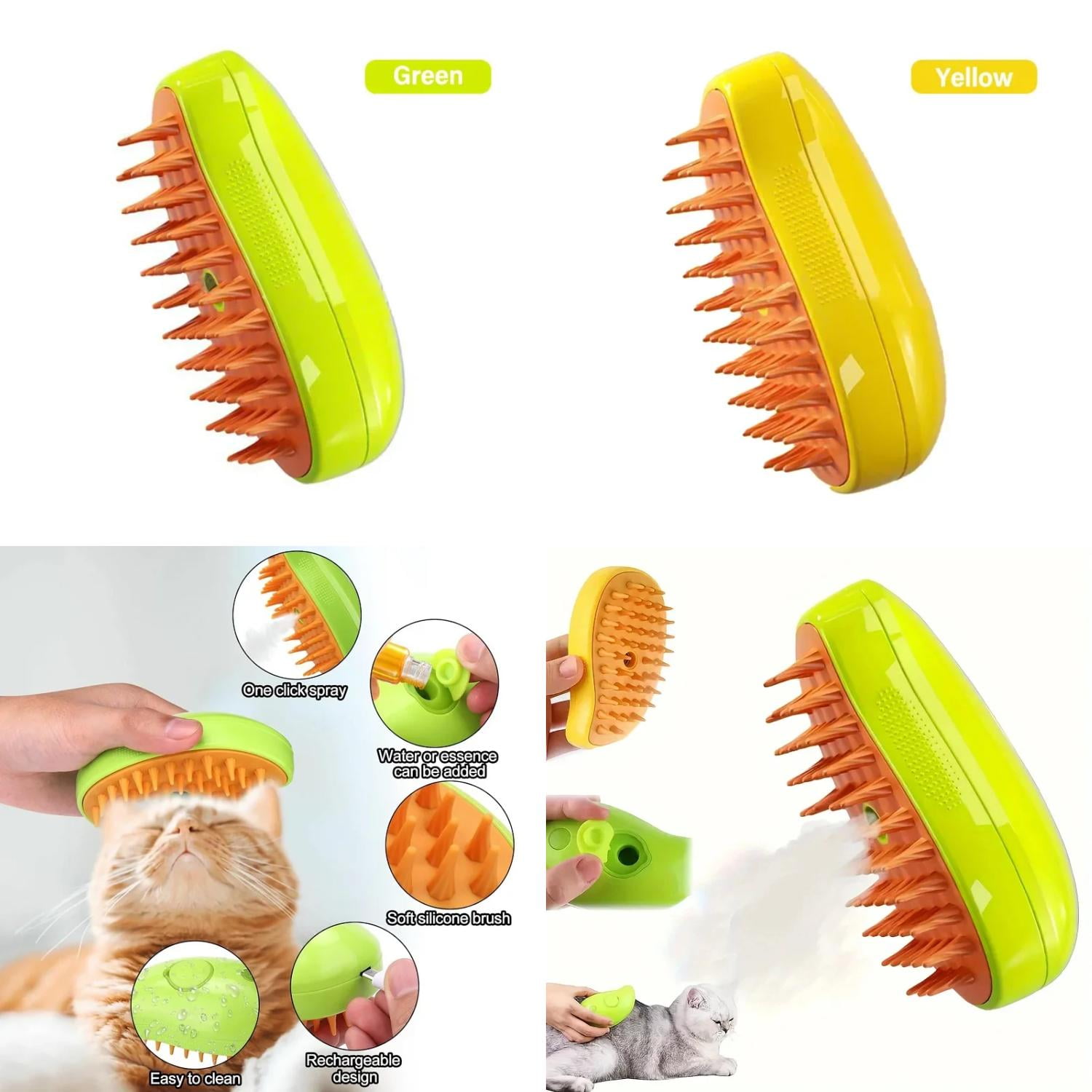 Effective 3In1 Self Cleaning Cat Steamer Brush with Massage Function Grooming Tool for