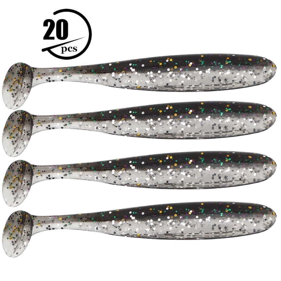 Effective 7.5cm Fishing Soft Baits, T,Tail Grub Design, Reflective Sequins, 20 Lures Per Pack