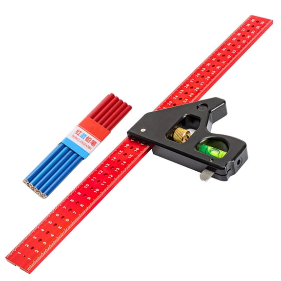 Effective Aluminum Alloy Base Combination Square Set with 10pcs Sturdy Carpenter Pencils for Accurate Measurements