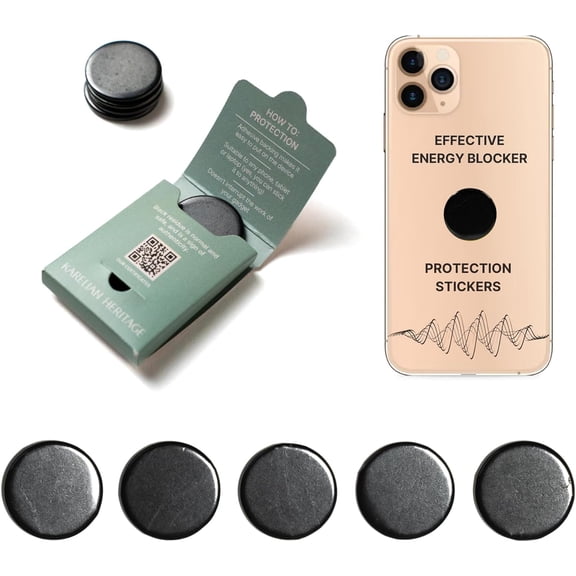 Effective Cell Phone Protection Stickers 5 pcs | Round Shungite Stickers for Gadget Protection Blocking | Polished Shungite Stone Plates | Carbon Chip Smart Guard Protector Shield S022