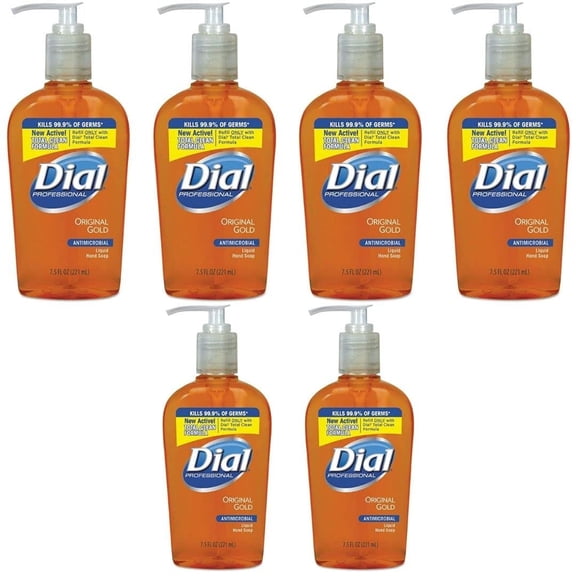 Effective Liquid Hand Soap- The Ideal Sensitive Skin Hand SoapGold Scented Clinically Proven| Refillable Soap Bottle with Pump 7.5 Fl OZ Per Pack, Pack of 6