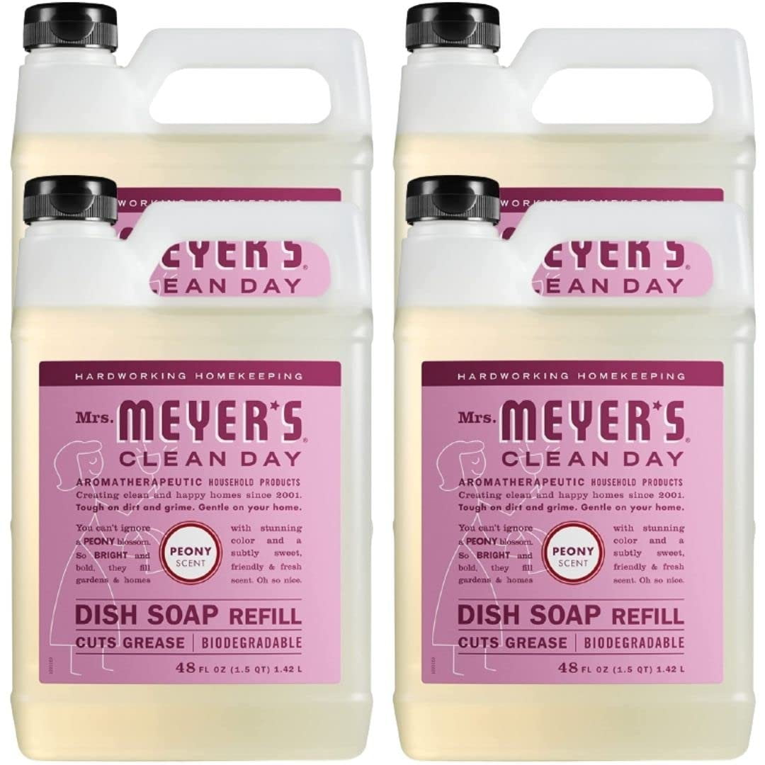 Effective Moisturizing Dishwashing Liquid Dish Soap for Powerwash, Tough on Stain but Gentle on Skin, Cruelty Free Formula, Peony Scent, 16 FL OZ Bottle, 4 Bottles