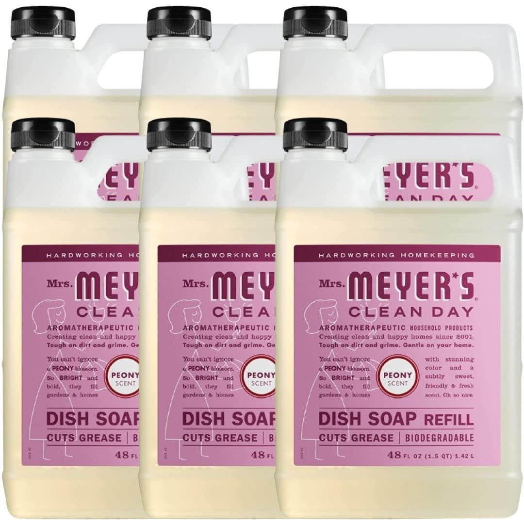 Effective Moisturizing Dishwashing Liquid Dish Soap for Powerwash, Tough on Stain but Gentle on Skin, Cruelty Free Formula, Peony Scent, 16 FL OZ Bottle, 6 Bottles