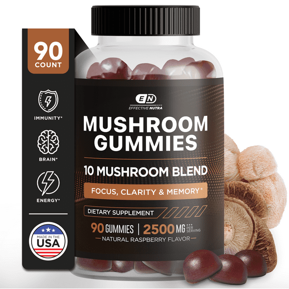 Effective Nutra Mushroom Gummies 10 Blend - Mushroom Supplement for Men & Women - 2500mg (90ct)