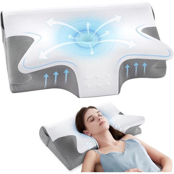 Effective    Pillow for Sleeping, Memory  Pillows for  Support, Odorless Contour Side Pillow,  Bed Pillow for   Sleeper (White and Grey)