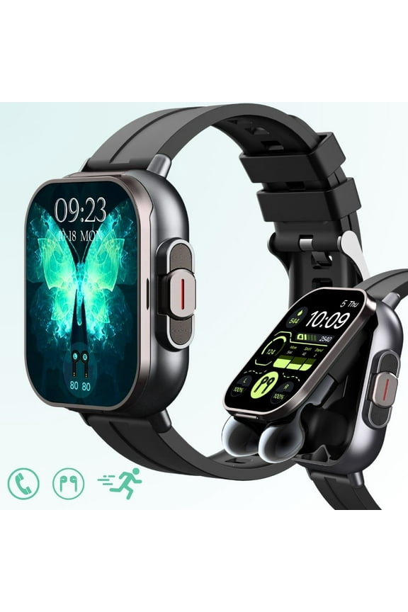 2-in-1 Smart Watch with Wireless Earbuds, Bluetooth Earphones, Compatible with iOS and Android