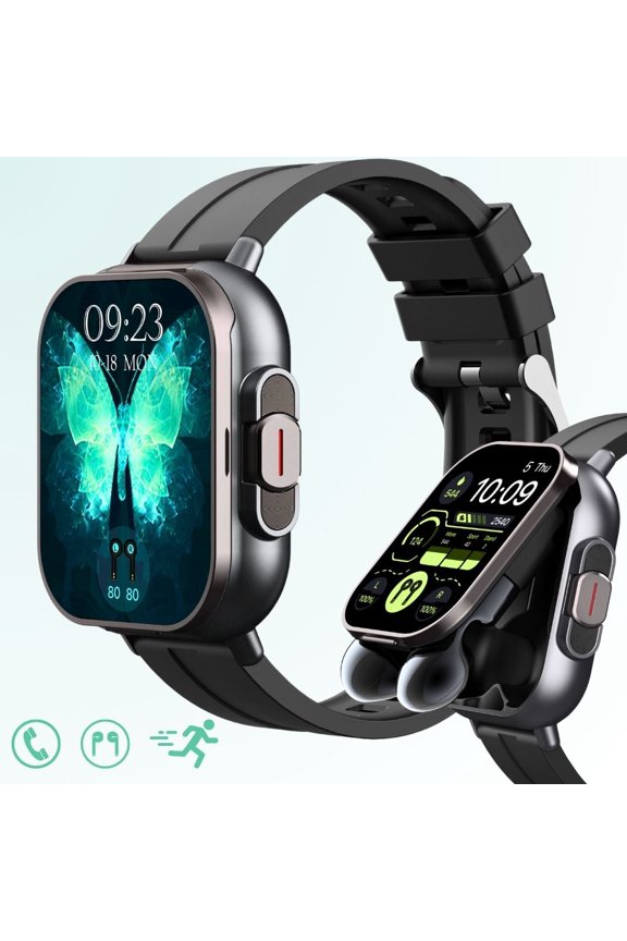 2-in-1 Smart Watch with Wireless Earbuds, Bluetooth Earphones, Compatible with iOS and Android