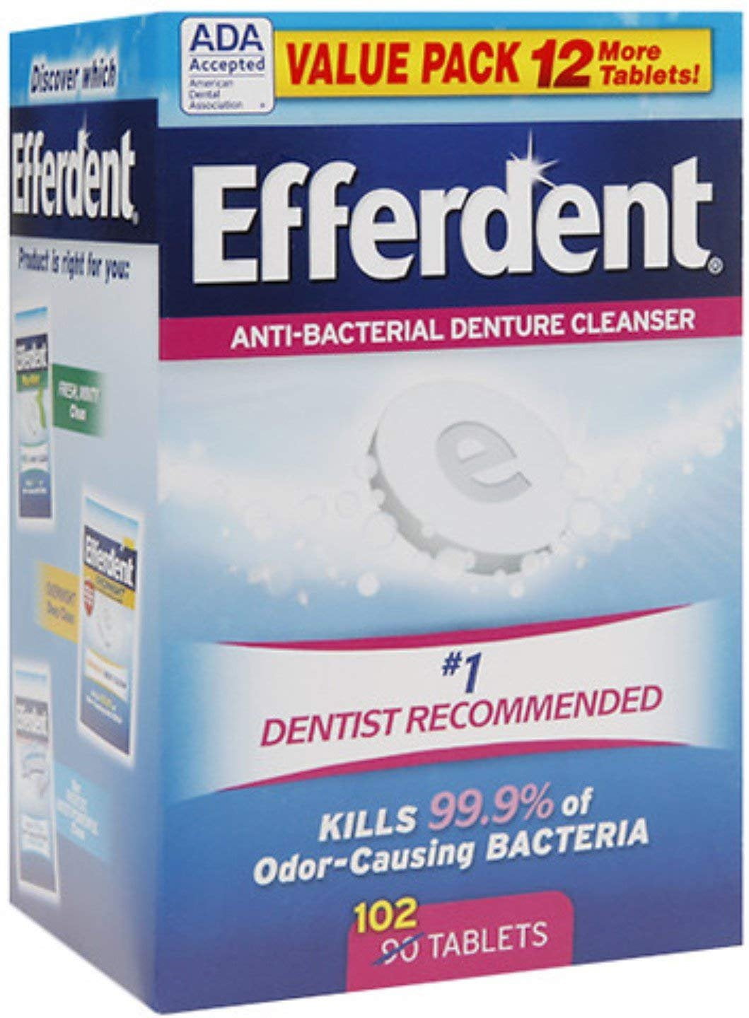 Efferdent AntiBacterial Denture Cleanser Tablets, 102 ct, 6 Pack