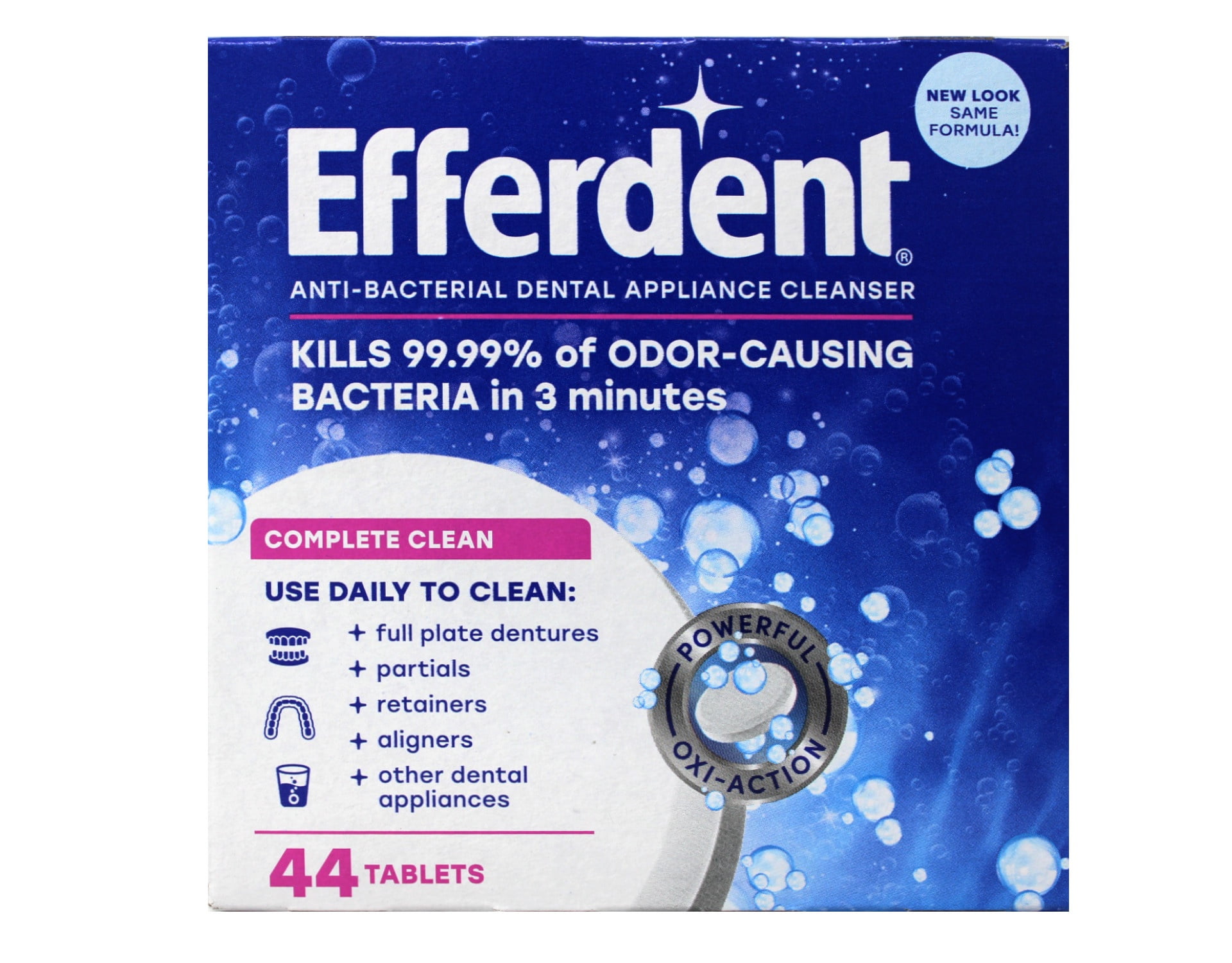 Efferdent Denture Cleanser Tablets, Complete Clean, Cleanser for Retainer and Dental Appliances, 44 Tablets