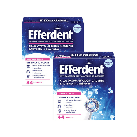 Efferdent Denture Cleanser Tablets, Complete Clean, Cleanser for Retainers and Dental Appliances, 44 Tablets - Pack - 2