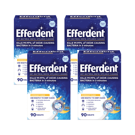 Efferdent PM Overnight Anti-Bacterial Denture Cleanser Tablets 90 ct (Pack - 4)