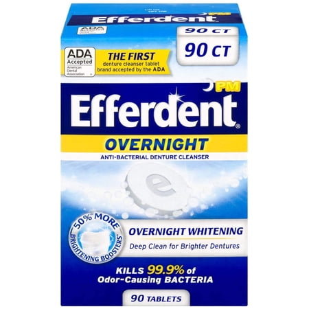 Efferdent PM Overnight Anti-Bacterial Denture Cleanser Tablets - 90 ea, 6 Pack