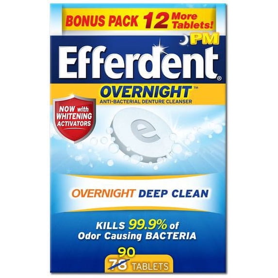 Efferdent PM Overnight Anti-Bacterial Denture Cleanser Tablets (Pack of 3)