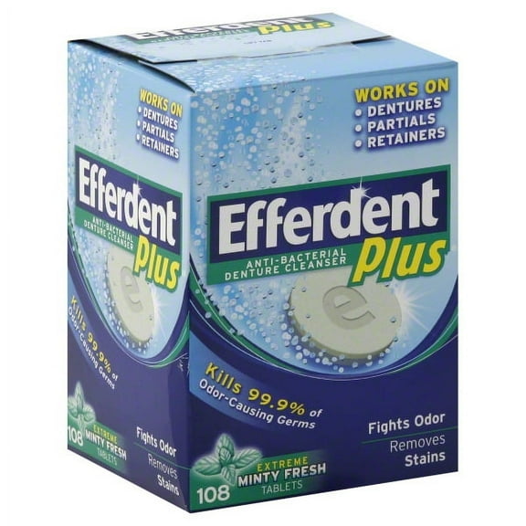 Efferdent Plus Denture Cleanser Tablets, Minty Fresh, Dye-Free, 108 Count