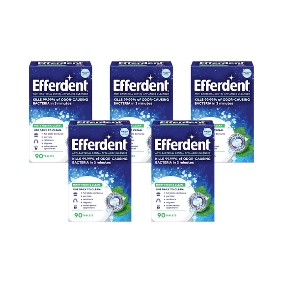 Efferdent Plus Mint Denture Cleanser Tablets, 90 ct (Pack - 5)