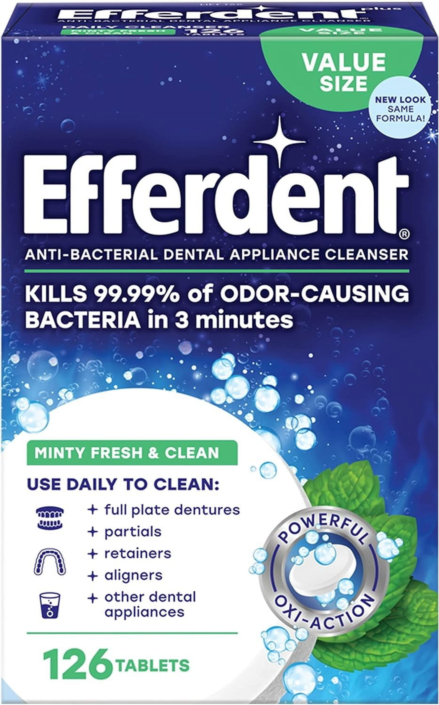 Clear Retyainers Efferdent Retainer Cleaning Tablets, Denture Cleaner, Minty Fresh, 126 ...
