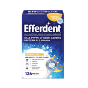Efferdent Retainer Cleaning Tablets, Denture Cleanser Tablets For Dental Appliances, Overnight Whitening Tablets, 126 ct (Pack - 1)