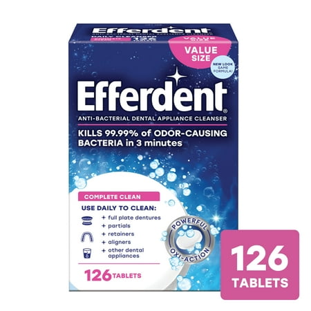 Efferdent Retainer & Denture Cleaner Tablets, Complete Clean, 126 Count