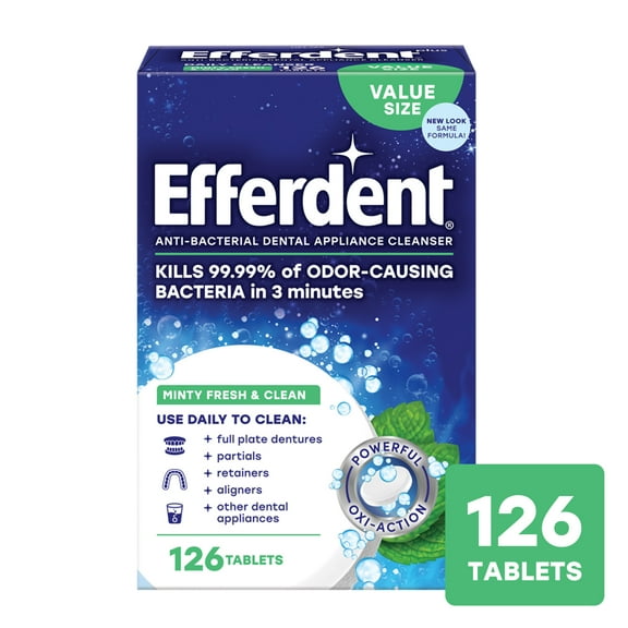 Efferdent Retainer & Denture Cleaner Tablets, Minty Fresh & Clean, 126 Count