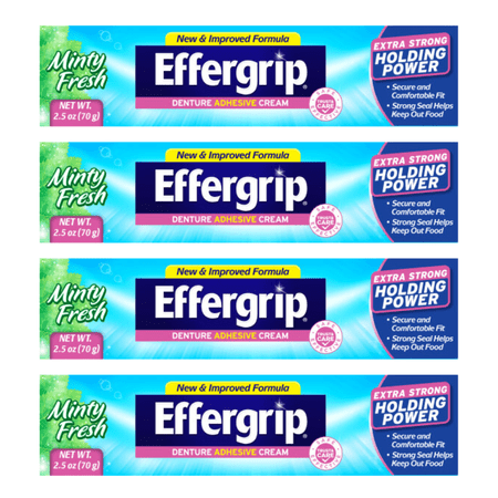 Effergrip Denture Adhesive Cream, Extra Strong Holding Power, 2.5 oz (Pack - 4)