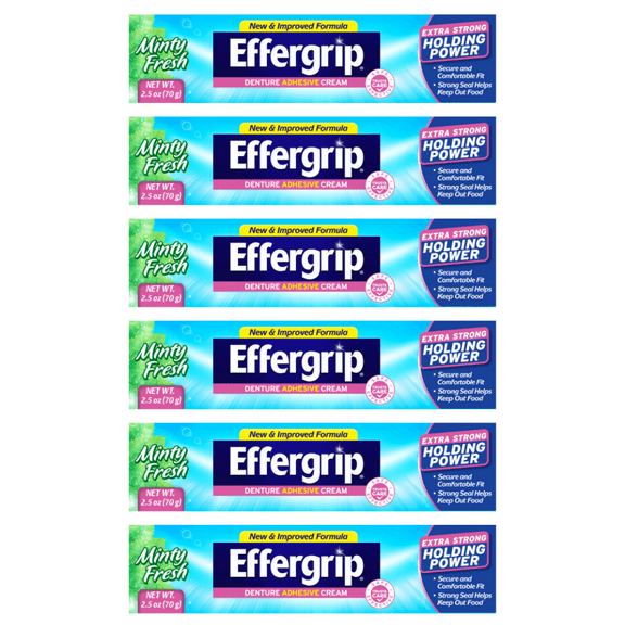 Effergrip Denture Adhesive Cream, Extra Strong Holding Power, 2.5 oz (Pack - 6)