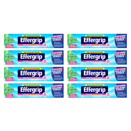 Effergrip Denture Adhesive Cream, Extra Strong Holding Power, 2.5 oz (Pack - 8)
