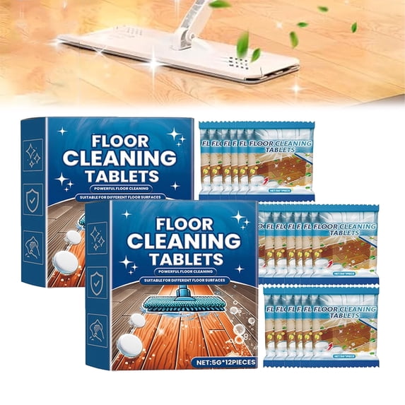 Effervescent Floor Cleaning Tablets, Floor Cleaner Tablets, Floor Cleaning Solution for Mopping, Hardwood, Tile and Vinyl Floors, Quick Dry, No Residue(2Box/24Tablets)