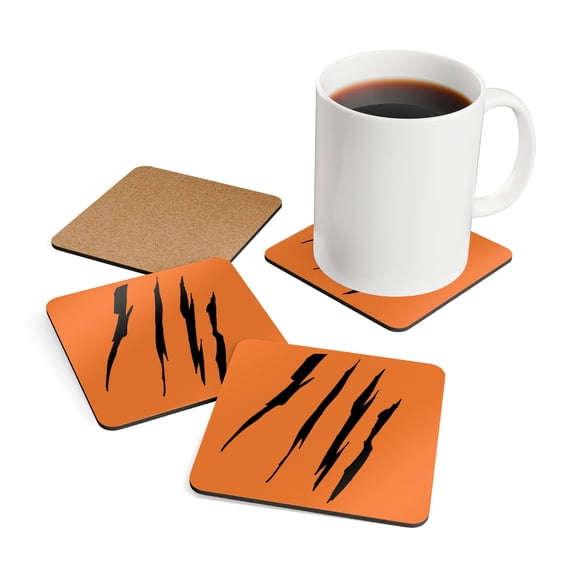 Effete Feline Claw Marks Scratch Corkwood Coasters Set
