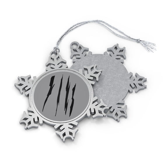 Effete Feline Claw Marks Scratch Pewter Snowflake Ornament