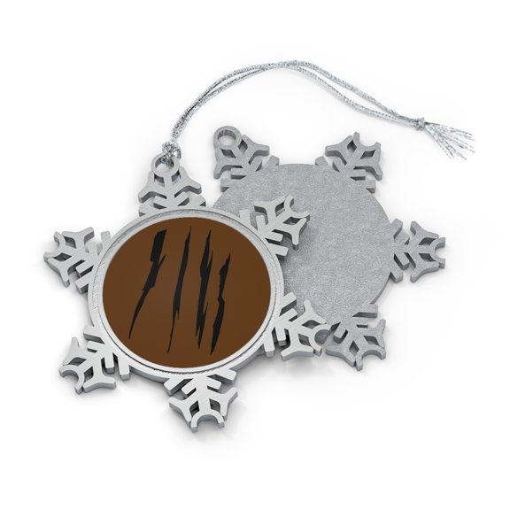 Effete Feline Claw Marks Scratch Pewter Snowflake Ornament