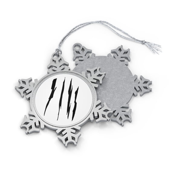 Effete Feline Claw Marks Scratch Pewter Snowflake Ornament
