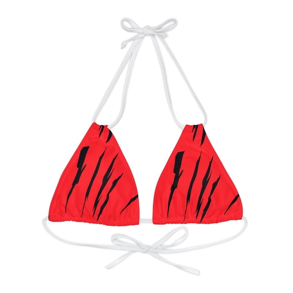 Effete Feline Claw Marks Scratch Strappy Triangle Bikini Top (AOP)