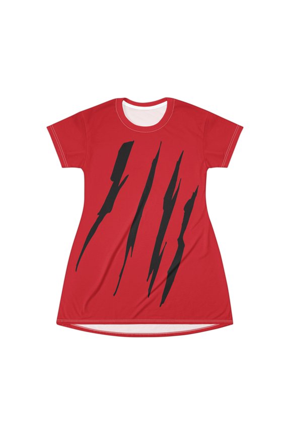 Effete Feline Claw Marks Scratch T-Shirt Dress (AOP)