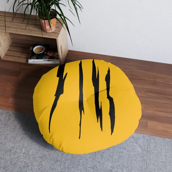 Effete Feline Claw Marks Scratch Tufted Floor Pillow, Round