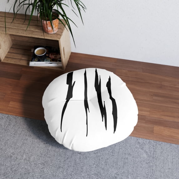 Effete Feline Claw Marks Scratch Tufted Floor Pillow, Round