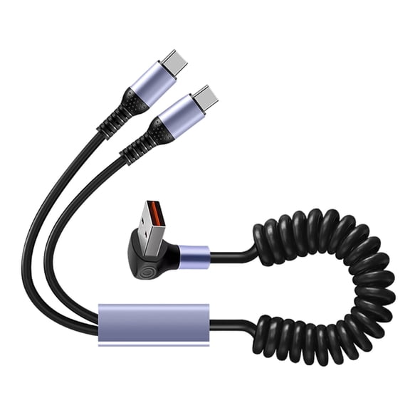 Efficiency 2Port Type C Charging Cable with Data Syncing USB C to USB Cable for Phones, Tablets,Stretchable Spring Cable