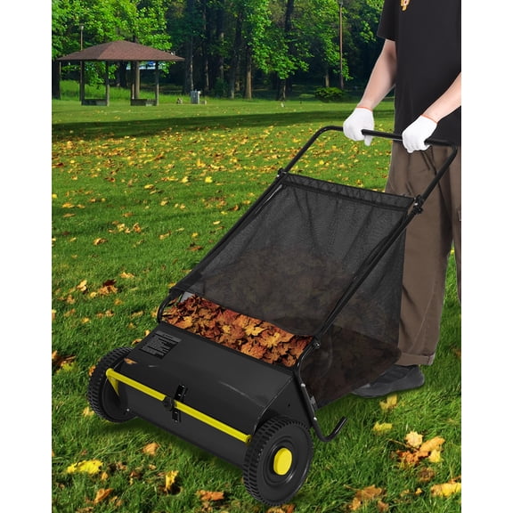 Efficient 26" Push Lawn Sweeper with 4 Spinning Brushes – 7 Cu. Ft. Hopper, Adjustable Height, Heavy Duty Steel Frame & Rubber Wheels for Yard, Garden