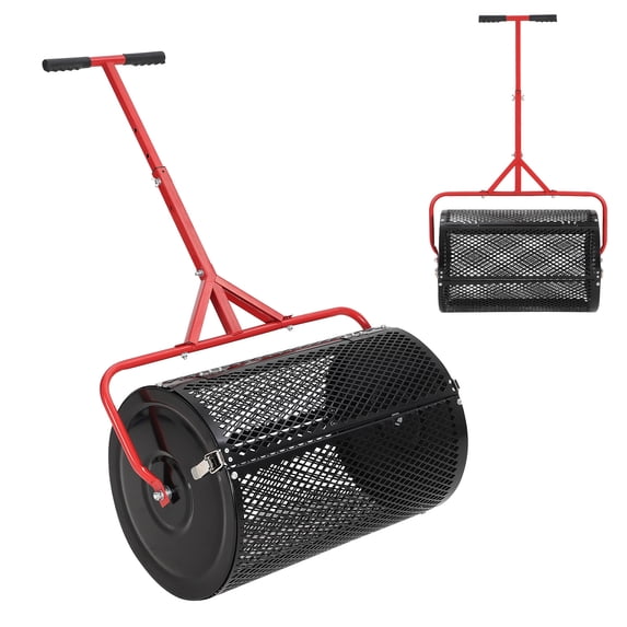 Efficient Compost and Peat Moss Spreader – 24 Inch Lawn & Garden Seeder Roller with Adjustable T-Shaped Handle, Side Latches, Powder-Coated Metal – Spreads Grass Seed, Topsoil, Fertilizer, Manure
