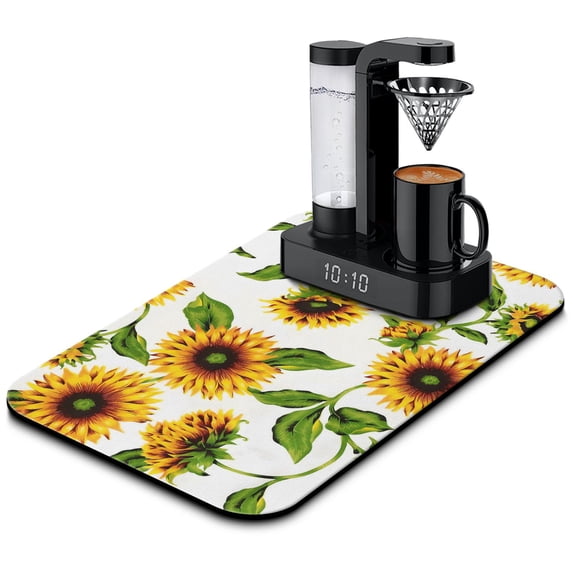 Efficient Dish Drying Mat with Colorful Flowers Made of Diatom Mud Enhances Kitchen Counters Sunflower, Coffee Mat Cornflower & Poppy Design, 19.5x12in