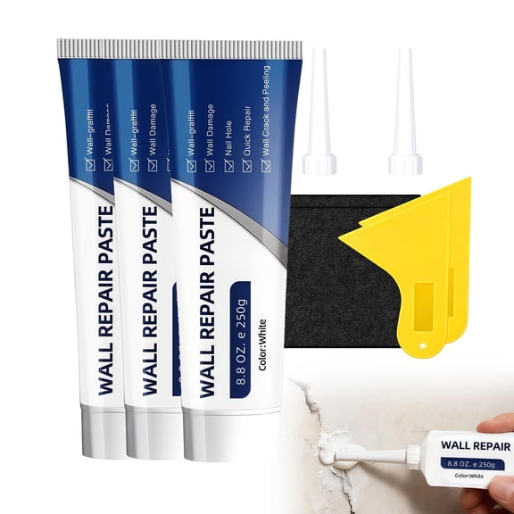 Efficient Drywall Repair Kit with Scraper, 2026 Upgrade Quick Drying Wall Mending Agent for Holes & Cracks, Multi-Functional Drywall Patch Paste Repair Kit for DIY Home Fix (3Pcs)