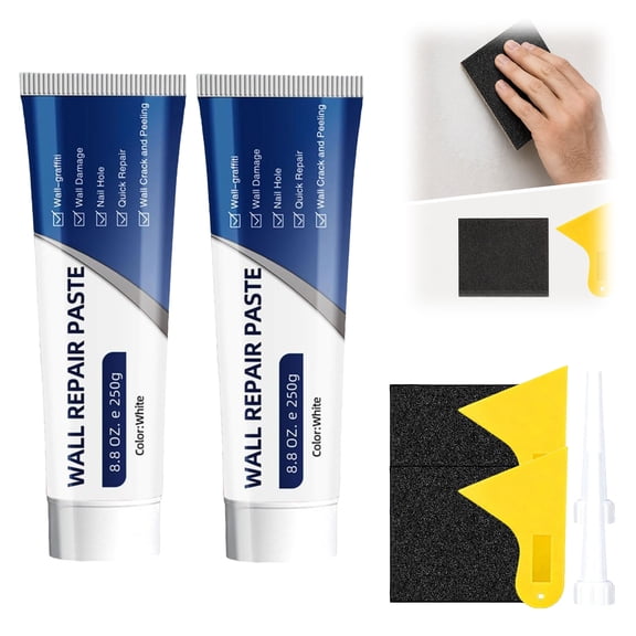 Efficient Drywall Repair Paste Kit with Scraper – Wall Mending Agent for Holes, Cracks, Dents, Tile Gap, Fast Dry White Spackle(2PCS)