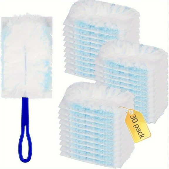 Efficient Electrostatic Duster Kit - 30 Refills + 1 Handle | Disposable Duster for Cleaning Corners, Furniture, Cars & Blinds | Long Handle & Short Handle Set