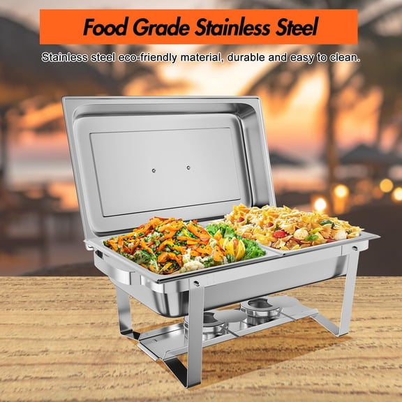 Efficient Food Service – 4 Pack 8QT Rectangular Stainless Steel Chafing Dish Buffet Set with Lid and Fuel Holders – Portable Catering Servers, Four-Piece Set