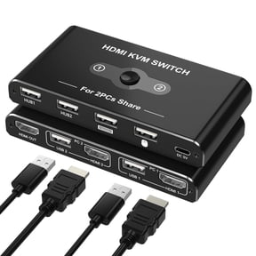 MIZUSO 2-in-1 Dual Screen Kvm Switch, 4K@60Hz Hdtv Compatible, Usb 3.0 & Hdmi Hub, Plug And Play For Pc, Mac Pro And Laptop, Share Keyboard, Mouse And Printer, Includes 2 Usb Cables
