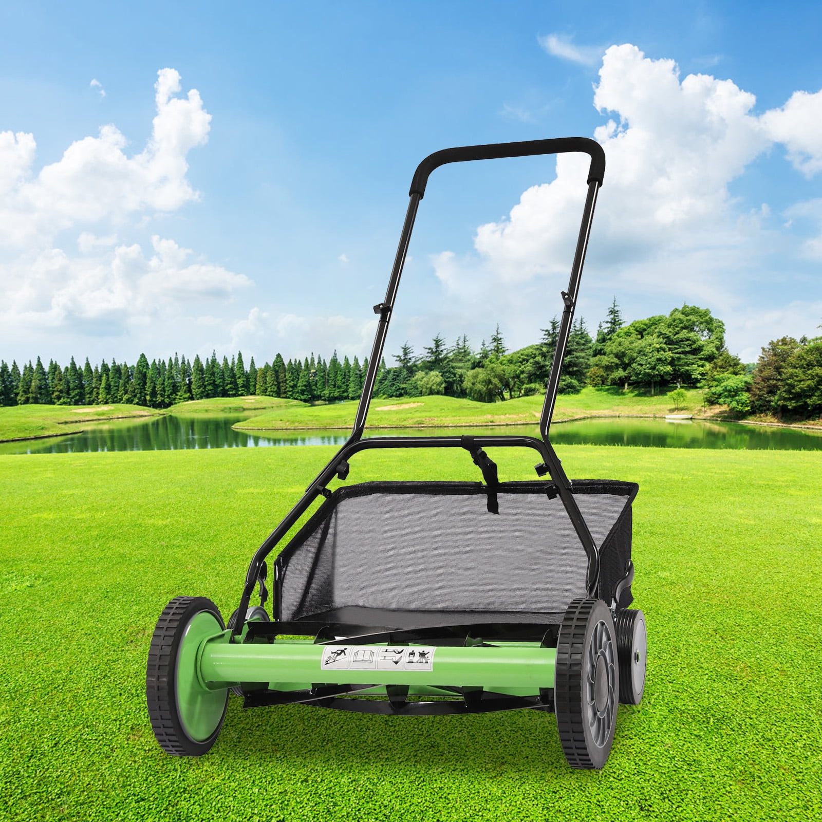 Efficient Lawn Mower – 9 Adjustable Heights, Human-Powered, Sharp Manganese Steel Blades, Space-Saving