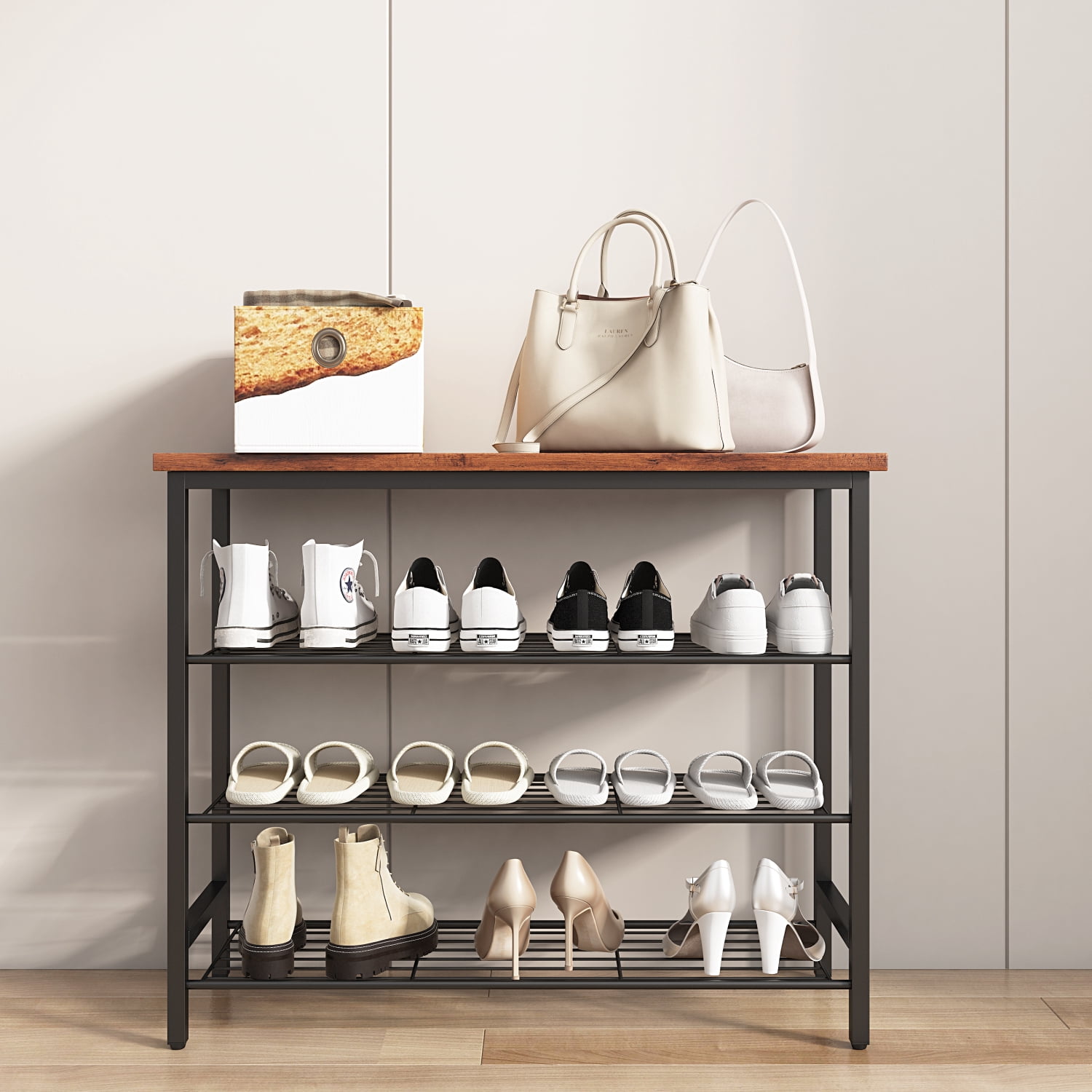 Efficient Stylish and Modern DN 4-Tier Metal Shoe Rack with MDF Top