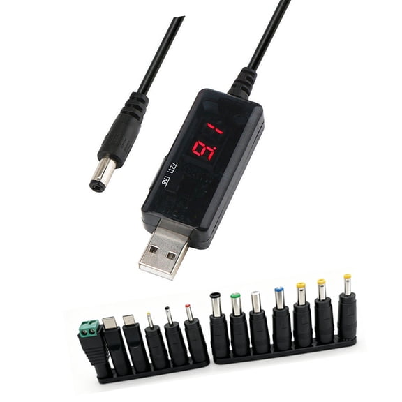 Efficient USB to DC5.5 Boosting Cable with 13 Adapters, 5V to 9V/12V Stable Power for Electronics