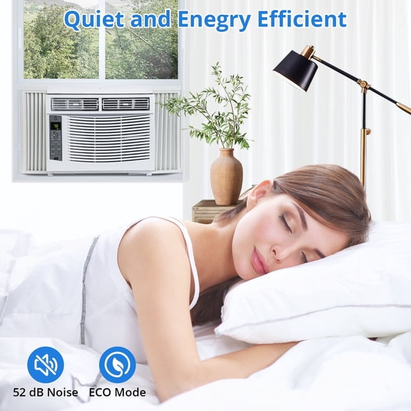 Efficient Window Air Conditioner 6000 BTU – Cools Up to 350 Sq.Ft, 3 Fan Speeds, Low Noise, Remote, Sleep Mode, 24H Timer, Easy Installation – No Wi-Fi
