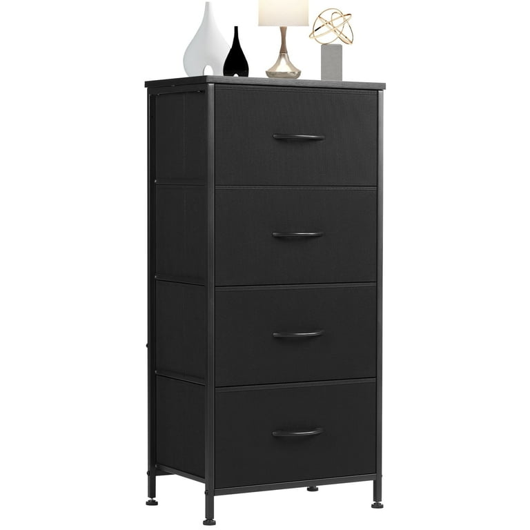 Yangming 4 Drawer Fabric Dresser for Bedroom Tall Chest of Drawer Organizer Storage Cabinet for Closet Entryway Black